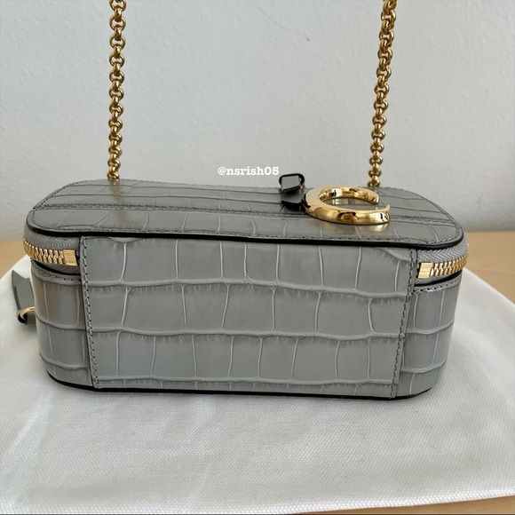 ☀️NWT☀️Chloé Mini C Vanity Bag Croc Embossed Gray - Picture 9 of 16
